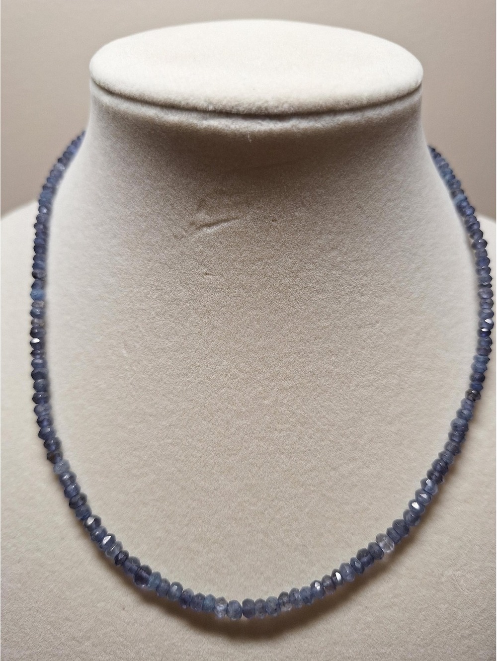 Iolite beaded necklace in sterling silver rondelles 18 inches
